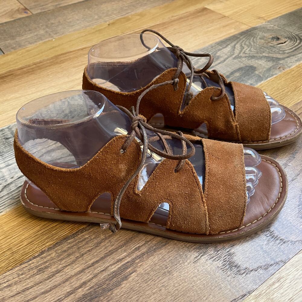 TOMS Women's 7 Brown Suede Lace Up Gladiator Flat Sandals Boho